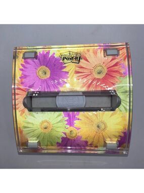 EUC 3M Post It Note Pop Up Dispenser Daisy Floral Clear Acrylic